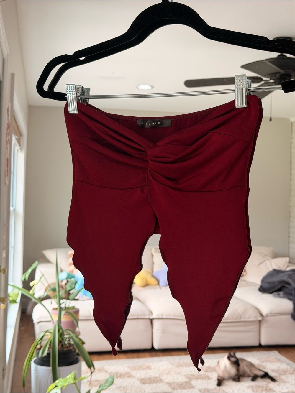 Blue Blush Burgundy Twist-Front Handkerchief Hem Tube Top M